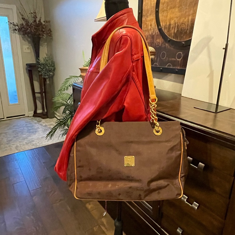 MCM Chocolate Brown Handbag with Gold Chain